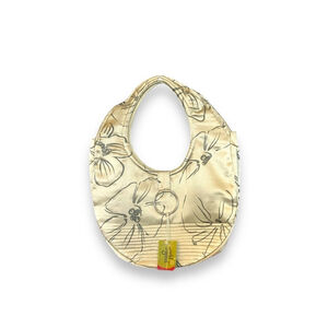 World of Good Round Shiny Hobo Bag Sag Green Floral Oval NEW 12x17”
